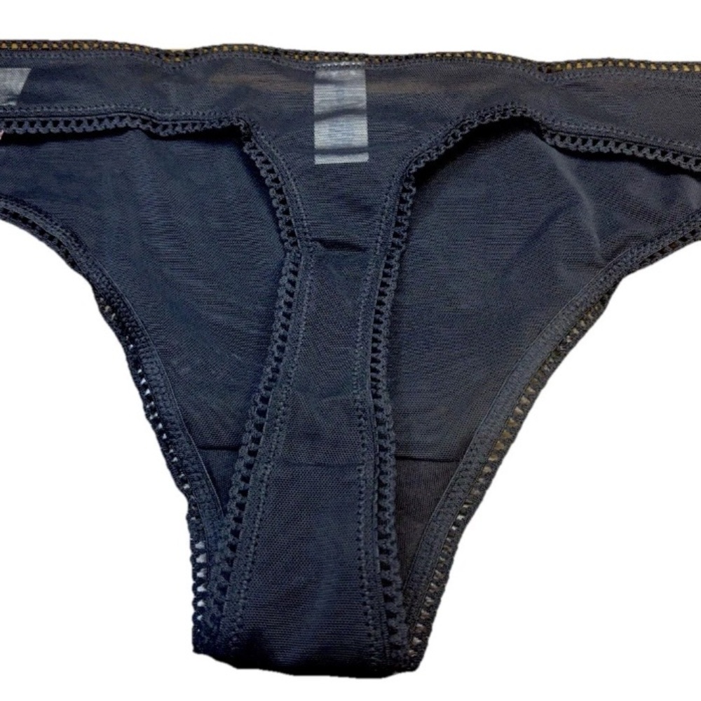 Black Lace Trim Mesh Bikini Thong Panties size Large